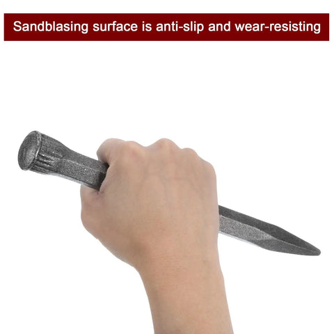 Hand holding a 14.8 Inch Masonry Chisel With Pointed Head In High Carbon Steel for heavy duty demolition and precise carving.