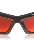 Front view of Shade 5 Mirrored Safety Glasses With Pro Grade Shatterproof Lenses and black frame with mirrored red-orange lenses