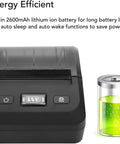 No Sweat Portable Thermal Receipt Printer, 80MM Width, 2600mAh Battery with battery status indicator and power buttons.