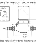 Diagram of One Inch Water Meter No Lead Brass NSF Certified Multi Jet Gallons Horizontal Install dimensions and fittings