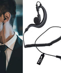 Listen Only 3.5mm G Shape Earbud Earpiece With Over Ear Hook For Two Way Radios MP3 CD Players And More shown worn by man