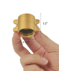 Two Pack Garden Hose Female To Female Adapters With Dual Swivel Brass Three Quarter Inch GHT Connectors For Male Hoses, Heavy Duty Hose Couplers With Extra Washers, No Fuss Quick Connect, Built To Last brass hose adapter in hand, 1.2 in
