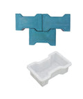 DIY Friendly Stepping Stone Molds For Concrete Pavers And Flagstone Look showing blue paver and white mold.