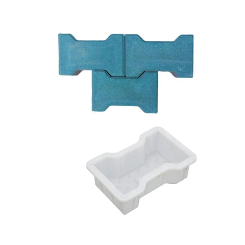 DIY Friendly Stepping Stone Molds For Concrete Pavers And Flagstone Look showing blue paver and white mold.