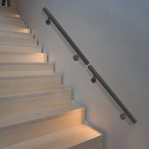 Heavy Duty Wall Mount Stair Handrail In Sleek Black Stainless Steel delivers solid grip and dependable support for indoor steps.