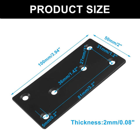 4 Pack Black Stainless Steel Mending Plates For Wood, 4 X 2 Inch Flat Brace Brackets With Screws, Heavy Duty Corner Braces