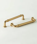 Brass Gold Cabinet Handles Two Pack 5 Inch 128mm Solid Zinc Alloy Drawer Pulls For Cabinets, Dressers, And Furniture on white background