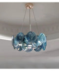 Luxury Colorful Glass Led Pendant Lights French Modern Hanging Lamp Led Suspend Light for Dining Room Living Room,Art with blue glass design.