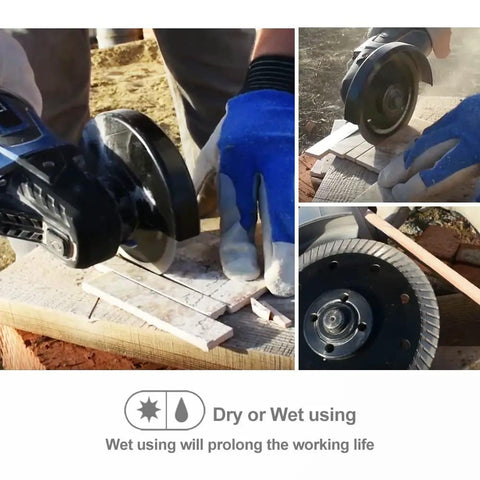 Beast Mode Ultra Thin Diamond Turbo Blade Set cutting tiles wet and dry, showing turbo rim for clean chip-free cuts.