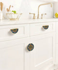 Dark Gradient Floral Mandala Cabinet Handles 2 Pack, 3 Inch Hole Center Semicircle Drawer Pulls on white kitchen cabinet
