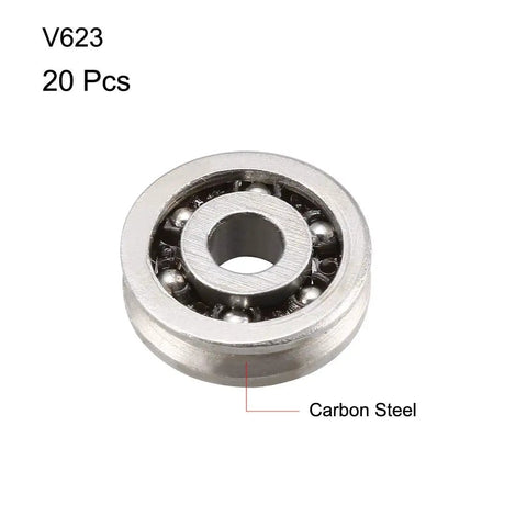 Premium V623 Deep Groove Ball Bearings Twenty Piece Set Smooth Operator Carbon Steel Pulley 3Mm x 10Mm x 3Mm with visible shield.