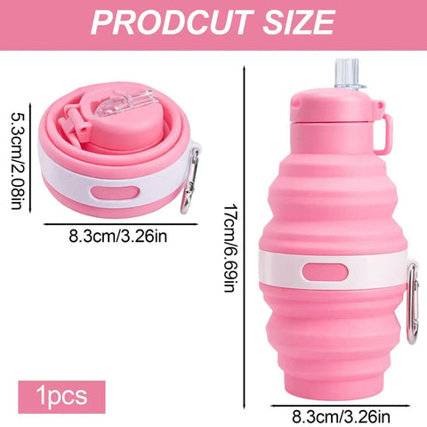 Foldable Water Bottle With Leak Proof Locking Lid For Outdoor Adventures Portable Travel Flask Silicone Sport Bottle, pink size view