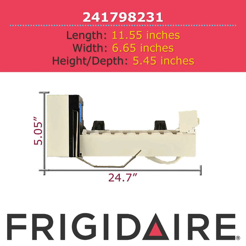 Side view of No-Fuss Ice Maker Assembly Kit for Refrigerators White Replacement, Quick Install, Fits Model 241798231 dimensions