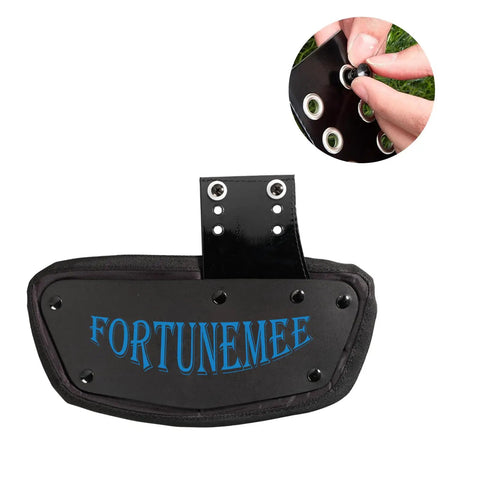 Football Back Plate Hardware Kit with screws, durable black coated carbon steel fastener set, adult and youth size, close-up view.