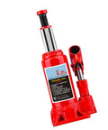 Heavy Duty Top Shelf Rock Solid Two Ton Hydraulic Bottle Jack Smooth Manual Car Lift For Garage And Shop angle view with steel body