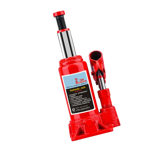 Heavy Duty Top Shelf Rock Solid Two Ton Hydraulic Bottle Jack Smooth Manual Car Lift For Garage And Shop angle view with steel body