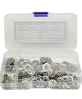 200 Pcs 304 Stainless Steel Internal Tooth Lock Washers Star Shaped Heavy Duty Set For Industrial Equipment Bearings And Machinery Five Size Kit 2x6mm 5x6mm 3x9mm 4x12mm 5x14mm in plastic case