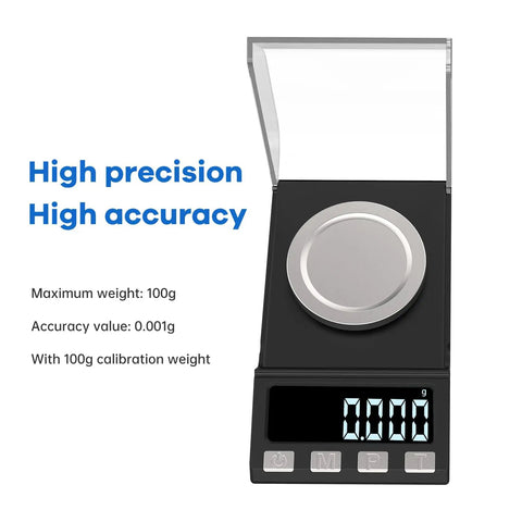 Rechargeable Precision Milligram Scale 0.001g Accuracy, 100g Capacity, Portable Pro Grade Jewelry Scale with calibration weight