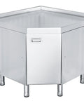 Front view of Corner Stainless Steel Prep Table With Cabinet For Work And Storage Heavy Duty Stain Resistant Commercial Kitchen