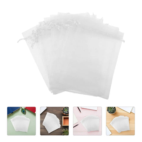 White Organza Drawstring Favor Bags Pack Of 100 Reusable Mesh Pouches For Wedding Candy Jewelry Makeup Gift Packaging And Party Supplies