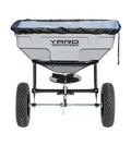 Front view of Tow Behind Lawn And Garden Broadcast Spreader Be A Workhorse, 125 Lb Capacity with durable rust proof hopper and aluminum gears