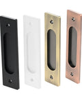 Red Bronze Hidden Mount Barn Door Pull Handle Hardware Set With Screws Complete Sliding Door Kit shown in four finishes