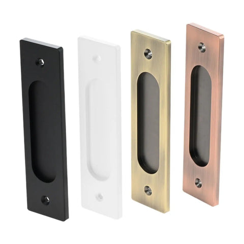Red Bronze Hidden Mount Barn Door Pull Handle Hardware Set With Screws Complete Sliding Door Kit shown in four finishes