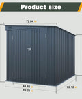 Six By Eight Ft Lean To Shed With Skylight And Double Doors, Metal Outdoor Storage Shed size dimensions illustration