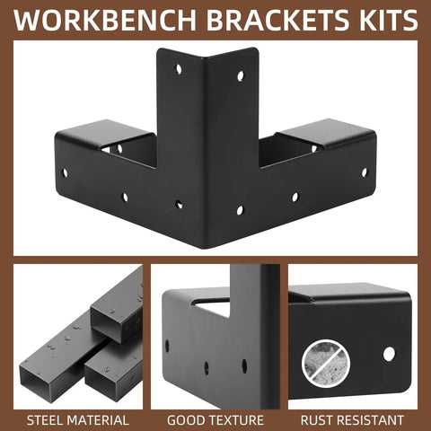 Heavy Duty Steel Corner Support Brackets For Work Bench And Diy Shelving Right Angle L Brackets With Black Powder Finish shown from side view.