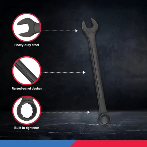 Jumbo Metric Combination Wrench Set, 16 Piece From 6 mm To 32 Mm, Heavy Duty Build With Raised Panel Construction, zoom on details.