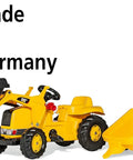 Construction Pedal Tractor With Front Loader And Detachable Trailer For Kids Ages 2.5 And Up, bright yellow toy with tires