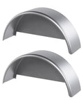 Single Axle Trailer Fenders With Fender Backs Fits 14 To 16 Inch Wheels Heavy Duty Steel Guard shown in silver finish