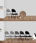Before and after of chair movement showing Heavy Duty Seven Eighths Inch Folding Chair Leg Caps Plastic End Caps In Gray Non Slip Floor Protectors