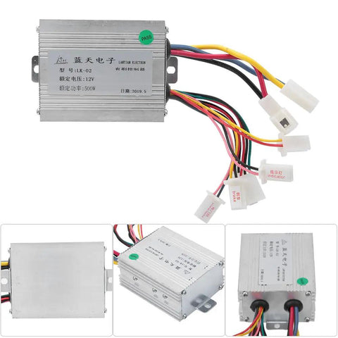 12V 500W DC Brushed Motor Speed Controller with aluminum body and wiring harness for electric scooter or trike builds.