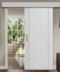 Rectangular Recessed Sliding Door Pulls 2 Pack Champagne Gold Flush Pull Aluminum Alloy Closet Door Finger Pulls installed on white door