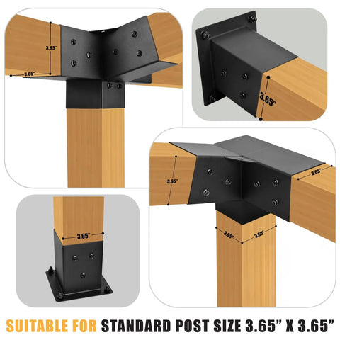 Heavy Duty Pergola Bracket Set With 15 Degree 3-Way Slanted Roof, Wall Mount Extension 4x4 Inches, inner 3.5x3.5, installed view