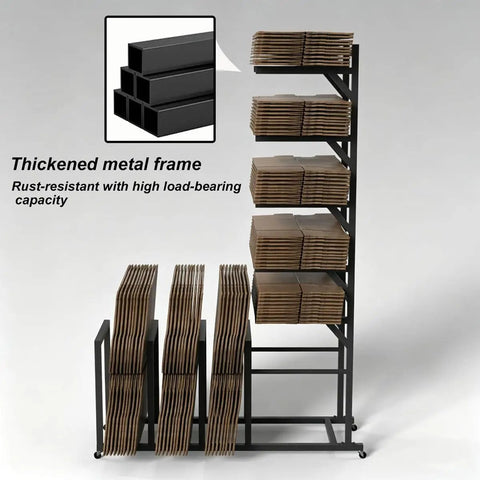 No Nonsense Heavy Duty Steel Box Cart With Smooth Rolling Casters Eases The Burden Of Moving Packed Paper Products And Keeps Your Shipping Corner Looking Sharp And Uncluttered, showcasing thickened metal frame with stacked cardboard boxes.