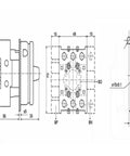 Technical diagram of Beefy Industrial Grade Cam Switch Load Circuit Breaker LW42B 32A 690VAC with panel dimensions.