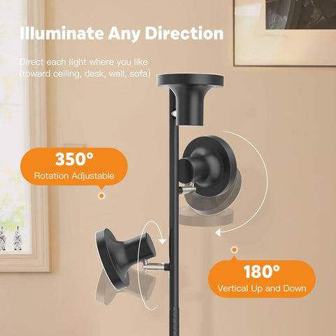 Rotatable heads of 36W LED Tree Floor Lamp With Remote And Touch Control Dimmable Standing Lamp In Modern Slick Minimalist Design