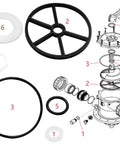 DIY Friendly Easy Install Pool Pump Seal Kit With Spider Gasket And O Ring Set SP0710 SPX0710CA Diverter Valve Vari Flo XL Valve Compatible With Hayward Sand Filter Replacement Parts, showing gasket and O-ring components with assembly diagram.