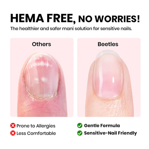 HEMA Free Builder Gel Set With No Wipe Top Coat And Base Coat For Nails Long Lasting Shine comparison of nail health with different products