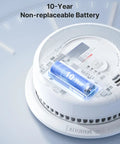 Killer Combo Wireless Photoelectric Smoke And CO Detector 6 Pack Bundle With Seamless Interconnected Alerts showing 10-year non-replaceable battery.