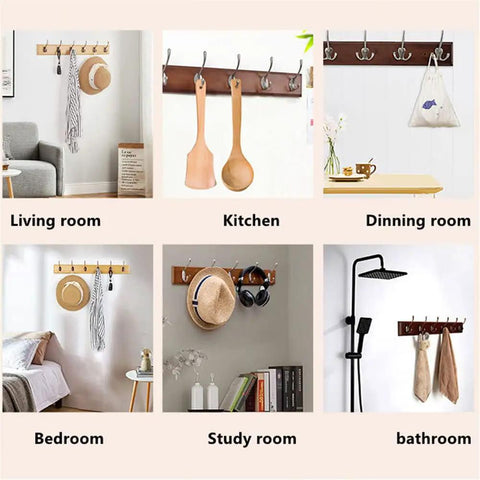 Knockout Wooden Wall Coat Rack Featuring Slick Stainless Steel Double Hooks And Rock Solid Door Back Hanger Organizer for various room uses.