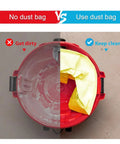Comparison of shop vacuum with and without Five Pack Fine Dust Filter Bags For 6 To 9 Gallon Shop Vacuums Replacement Bags For 17584 And 17590 Series CMXZVBE39970 Compatible Heavy Duty Dust Bags For Home Garage Shop Projects And Quick Cleanups showing dirty and clean results.