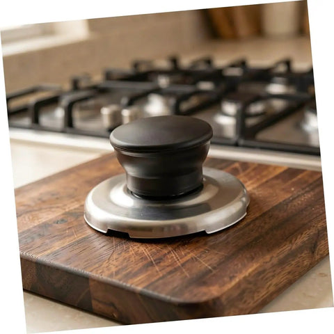 Upgrade Your Kitchen Game With This Heavy Duty Stainless Steel Whistling Kettle Lid Knob Replacement Kit. Super Loud Squeal Design For Easy Boiling Detection, Durable Build Quality That Lasts A Lifetime, And Simple Tool Free Install Perfect For Pro Chefs. stainless steel kettle lid knob on kitchen counter