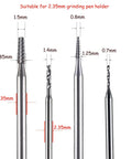 Four tungsten steel drill bits from Damaged Screw Removal Kit For Phones And Electronics, sizes 2.35mm, 1.5mm, 1.4mm, 1.25mm, 0.7mm