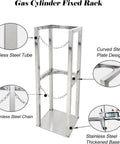 Heavy Duty 304 Stainless Steel Gas Cylinder Rack Holder Pro Grade Storage Shelf holds 8 to 10 Liter propane tanks with chain.