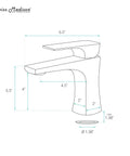 Single Hole Bathroom Faucet With Center Mount Installation, One Hand On Off And Temperature Control, line drawing with dimensions