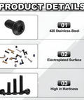 KickAss T6 Torx Pocket Clip Screws For Folding Knives Black Oxide Finish 2-56UNF Threads heavy duty stainless steel fasteners