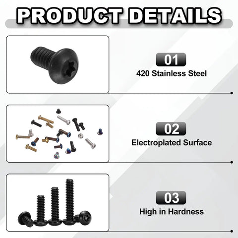 KickAss T6 Torx Pocket Clip Screws For Folding Knives Black Oxide Finish 2-56UNF Threads heavy duty stainless steel fasteners